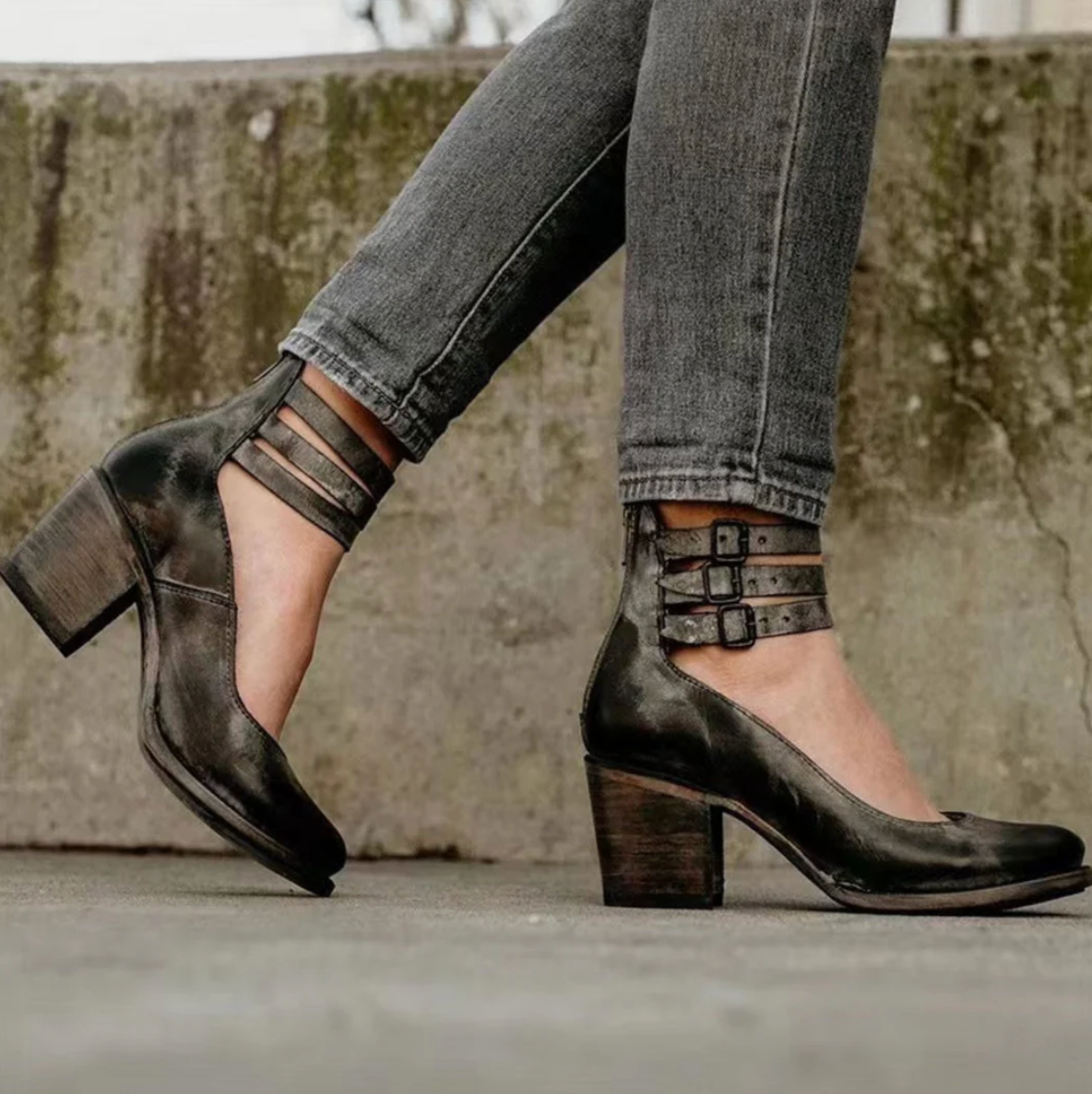 Terezia | Vintage Elegance Leren Hakken