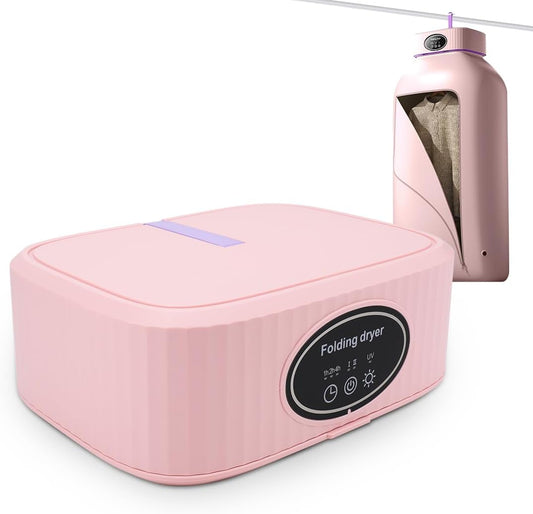 Draagbare Wasdroger 1200W met Timer en Waszak - Compacte Elektrische Droger voor Thuis en Reizen (Sakura Roze)