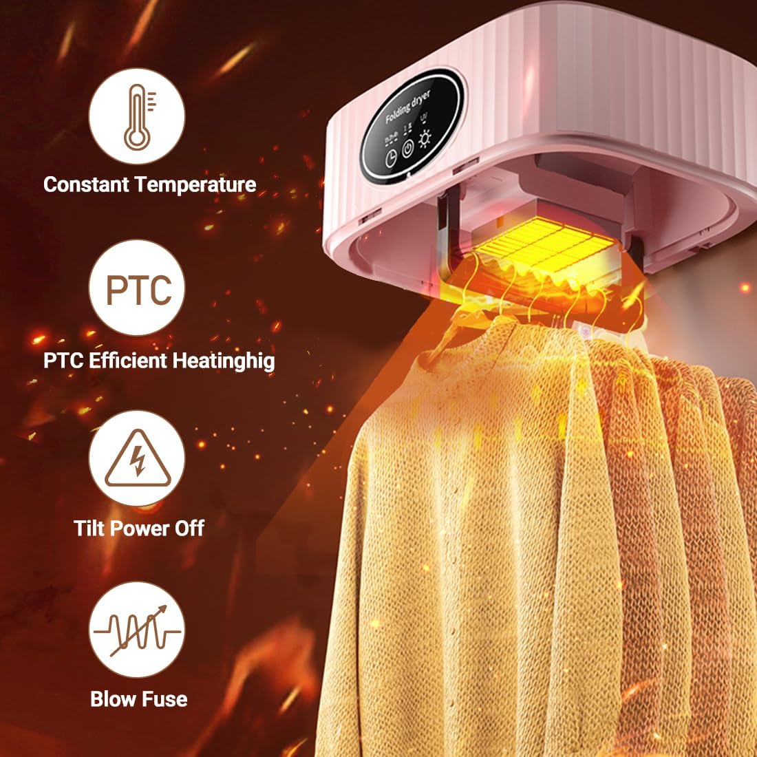 Draagbare Wasdroger 1200W met Timer en Waszak - Compacte Elektrische Droger voor Thuis en Reizen (Sakura Roze)