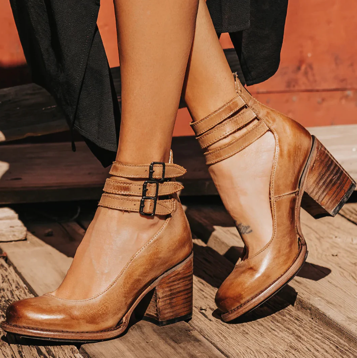 Terezia | Vintage Elegance Leren Hakken